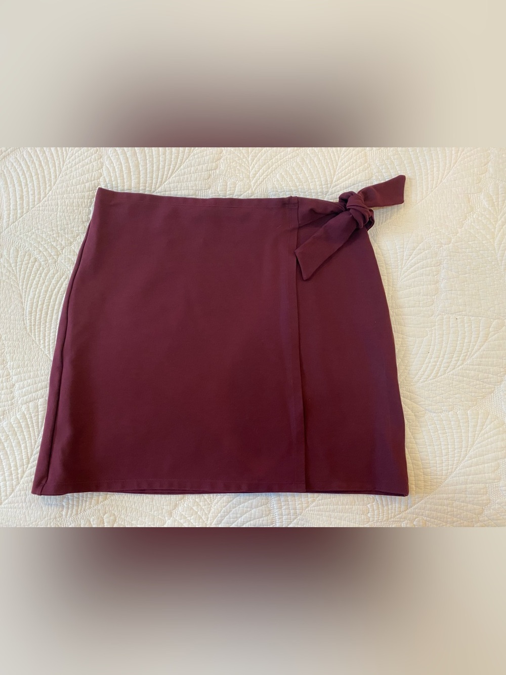 LOFT Mini Skirt with Side Tie in Burgundy